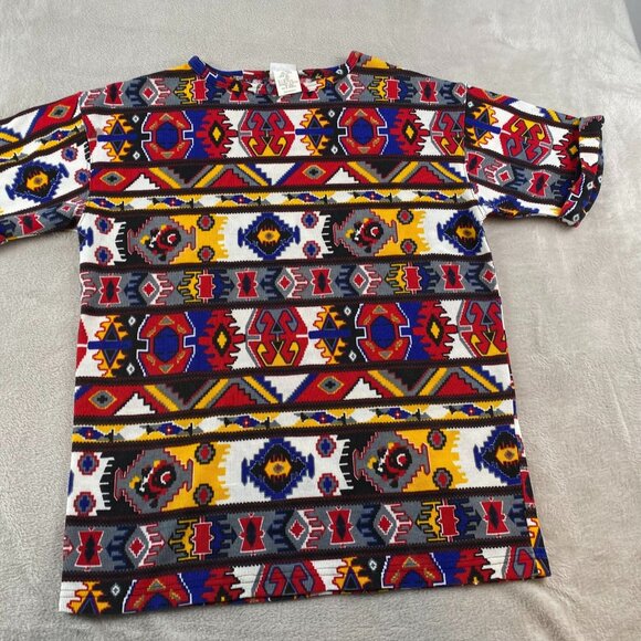 Simply Basic Womans T-Shirt Size Small Colorful Aztec Pattern with Stain Hippie - Picture 6 of 6